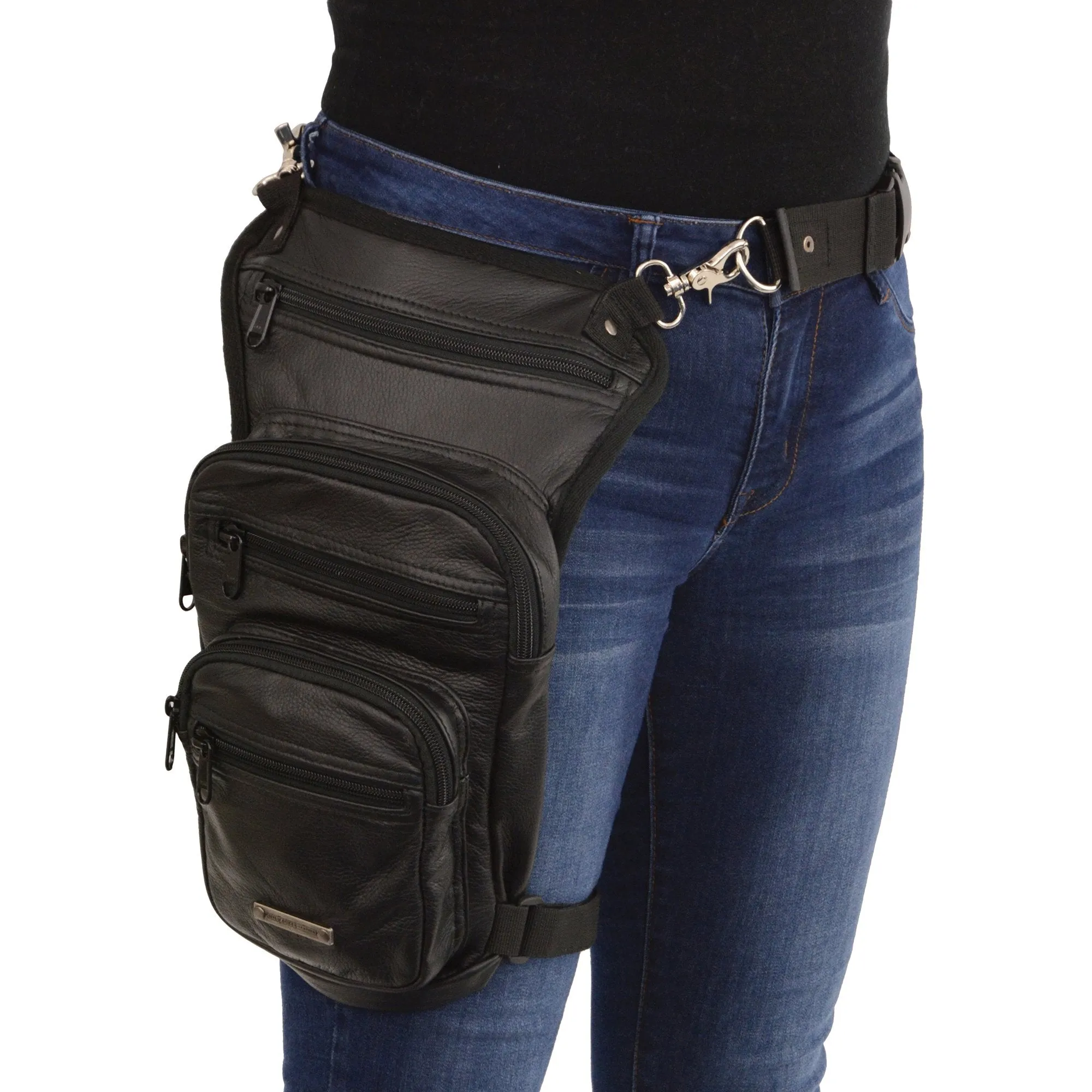 MP8895 Conceal an Carry Black Leather Thigh Bag with Waist Belt